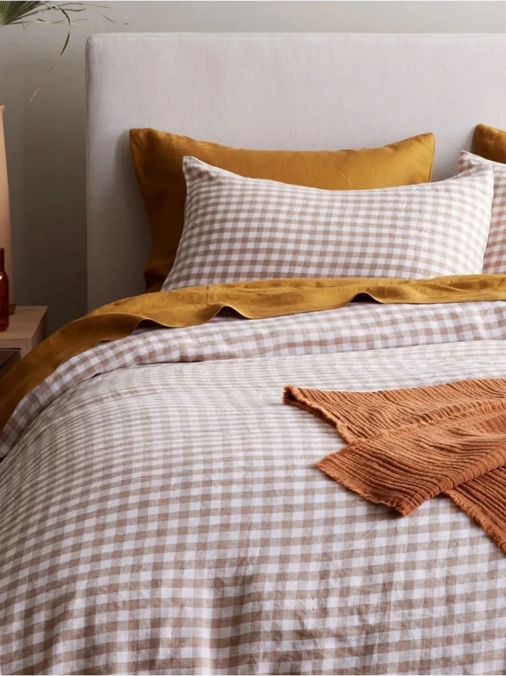 NEW European Linen Gingham Duvet Cover, King/Cal King